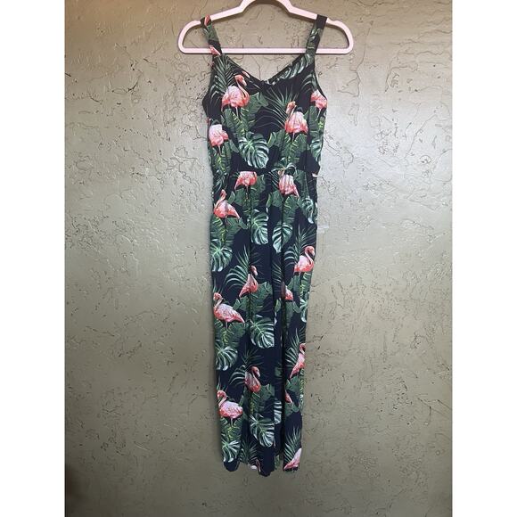 Zara Flamingo Wide Leg Jumpsuit Size Small Tropical Print - Picture 1 of 6